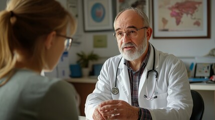 Obraz premium A doctor talking to a patient in a consultation room, warm and empathetic interaction