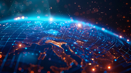 Obraz premium 2d illustration world map abstract background.Global network connection. World map point and line composition concept of global business.