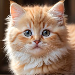 Portrait of a cute cat with bright eyes. Fluffy feline with orange fur and adorable expression.
