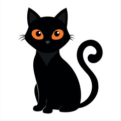 Horror black cat silhouette for Halloween design isolated on a white background