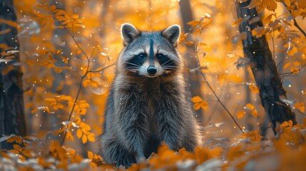 Obraz premium Cozy Autumn Vibes: Melancholic Raccoon on a Homey Background