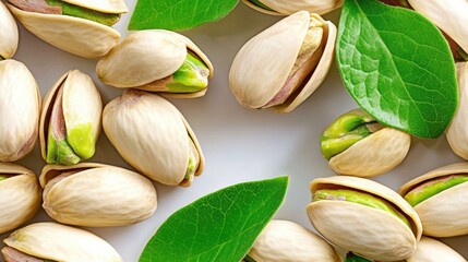 A detailed view of pistachio nuts in their shells, highlighting the rich textures and natural hues that make them an appealing and nutritious snack option SEAMLESS PATTERN