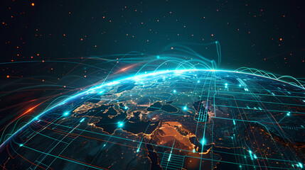 2d illustration world map abstract background.Global network connection. World map point and line composition concept of global business.