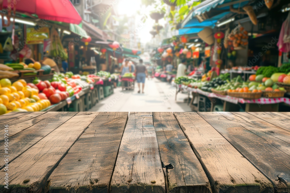 Wall mural a vibrant market scene filled with fresh produce under colorful awnings, inviting shoppers to explor