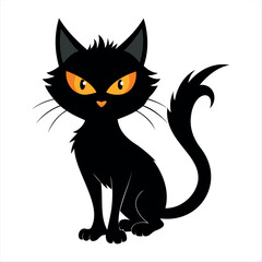 Horror black cat silhouette for Halloween design isolated on a white background