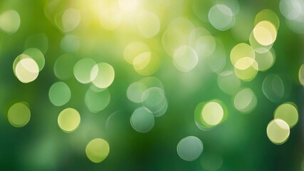 Obraz premium Abstract bokeh light effects on green shaded background with bright sun rays creating vibrant ambiance.