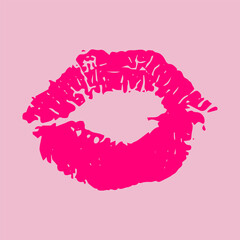 Lipstick imprint on pink background.Kiss texture.Lips.Sex.Fashion.Design element.Lip gloss.Cosmetics.Lipstick.Face.Girl.Woman.Mouth.Vector illustration.Paint.Personality.Romance.Love.Desire.Style.