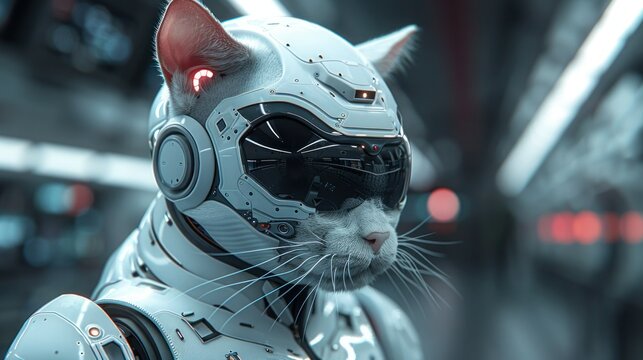 Cyber Feline: A Cartoon-Style Robot Cat Portrait for Animal Head Logo or Icon Design