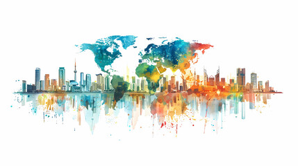 Fototapeta premium 2d illustration world map abstract background.Global network connection. World map point and line composition concept of global business.