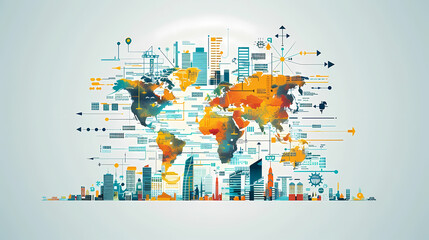 2d illustration world map abstract background.Global network connection. World map point and line composition concept of global business.
