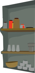 Big wall rack with kitchen wares isolated on a white background.vector illustration of a wall niche