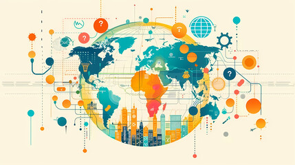 2d illustration world map abstract background.Global network connection. World map point and line composition concept of global business.