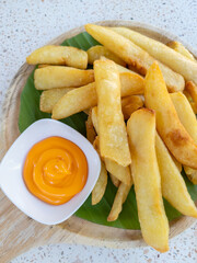 Closeup of the crispy french fries.