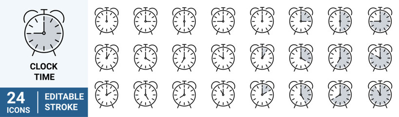 Clock and time web line icons. Timer, clock, stopwatch. Countdown timer symbol icon set. Label cooking time. Vector illustration