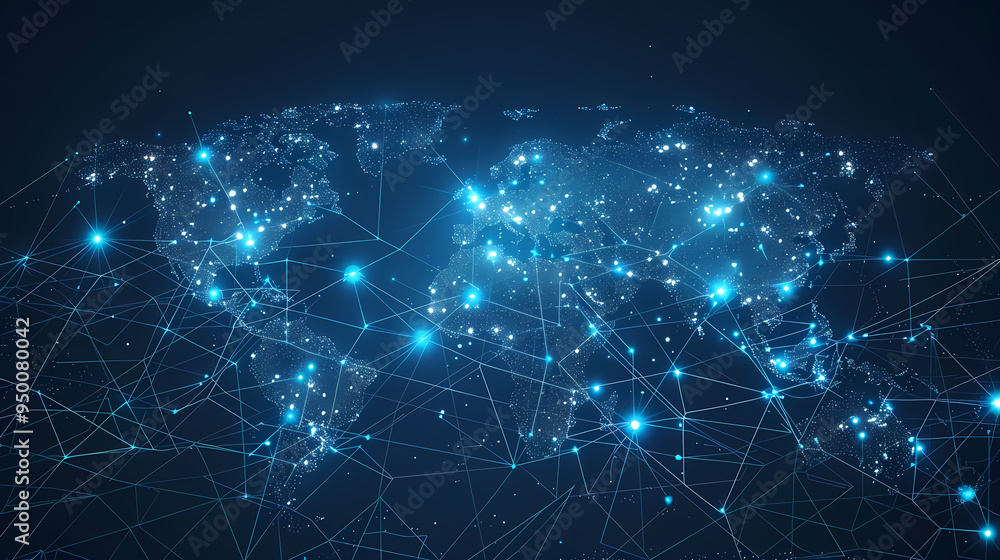 Wall mural 2d illustration world map abstract background.global network connection. world map point and line co