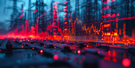 Obraz premium A computer generated image of a city with red and orange lights. Scene is intense and futuristic