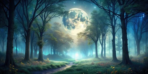 Obraz premium Soft focus whispered secrets mystical moonlit forest shadows