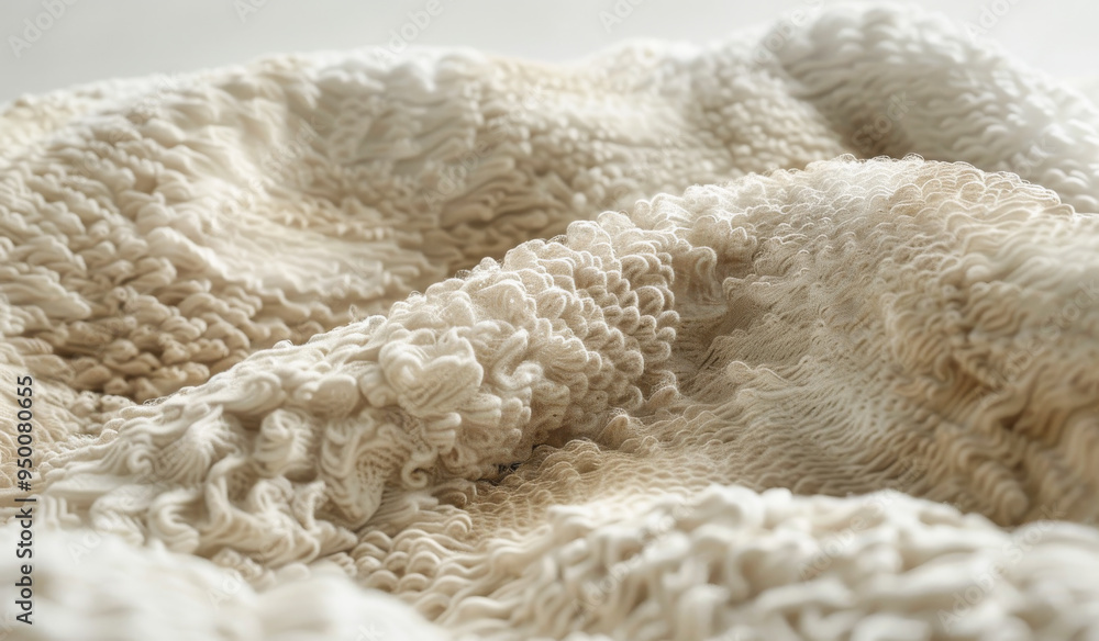 Poster a white blanket with a pattern of waves and swirls. the blanket is made of wool and has a soft textu