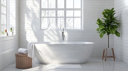 Fototapeta premium A bright, airy bathroom with a window letting in natural light.