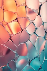 Fototapeta premium A close up of a piece of glass with a web of cracks and splinters. The image has a sense of fragility and vulnerability, as if the glass is on the verge of breaking. The colors are muted