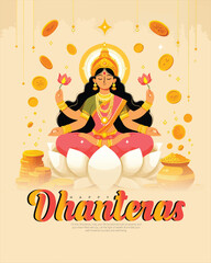Happy Dhanteras with devi lakshmi social media post banner template