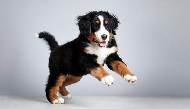playful baby bernese mountain dog jumping