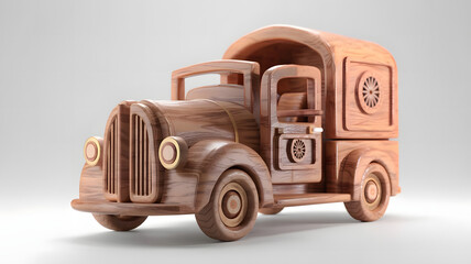 Professionally crafted 3D wooden model of Water Pump Truck, with white background.