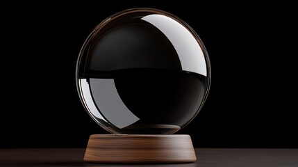 A beautifully crafted crystal ball resting on a wooden base, symbolizing mystery and insight against a dark backdrop.