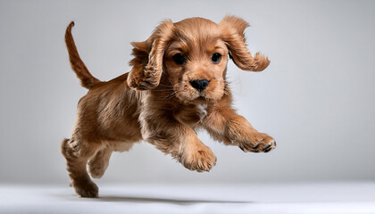 playful baby cocker spaniel jumping in the air