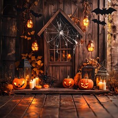 Spooky Wooden House with Halloween D&eacute;cor