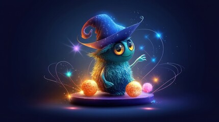 Monster in a magicians hat, performing tricks.