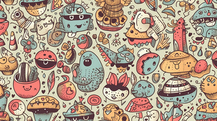 Obraz premium Sweets and fruits as background in 2D illustration.