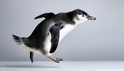 Fototapeta premium happy baby penguin jumping in snow