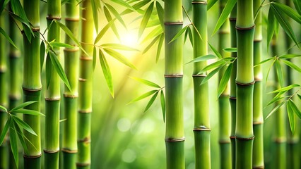 bamboo stalks on a green background - a relaxing atmosphere, tranquility, peace and quiet. background for yoga, presentation, spa treatments, relaxation.