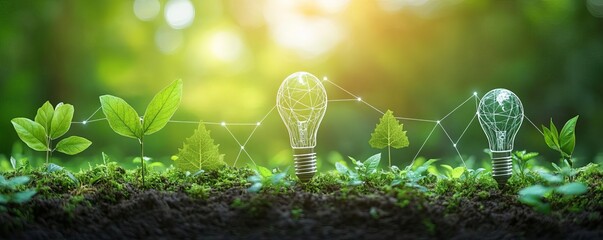 Green energy icons integrating with business growth visuals, Sustainable business growth techniques, eco-friendly corporate strategies