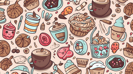 2d illustration An image of sweets and fruits as a background