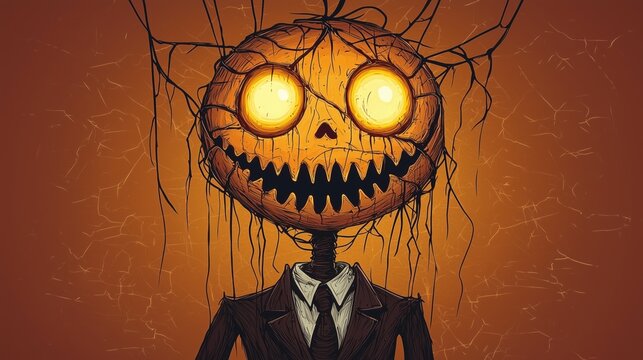 Tangled Marionette Strings with Cracked Smile - Cartoon Style