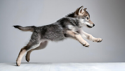 playful baby wolf jumping