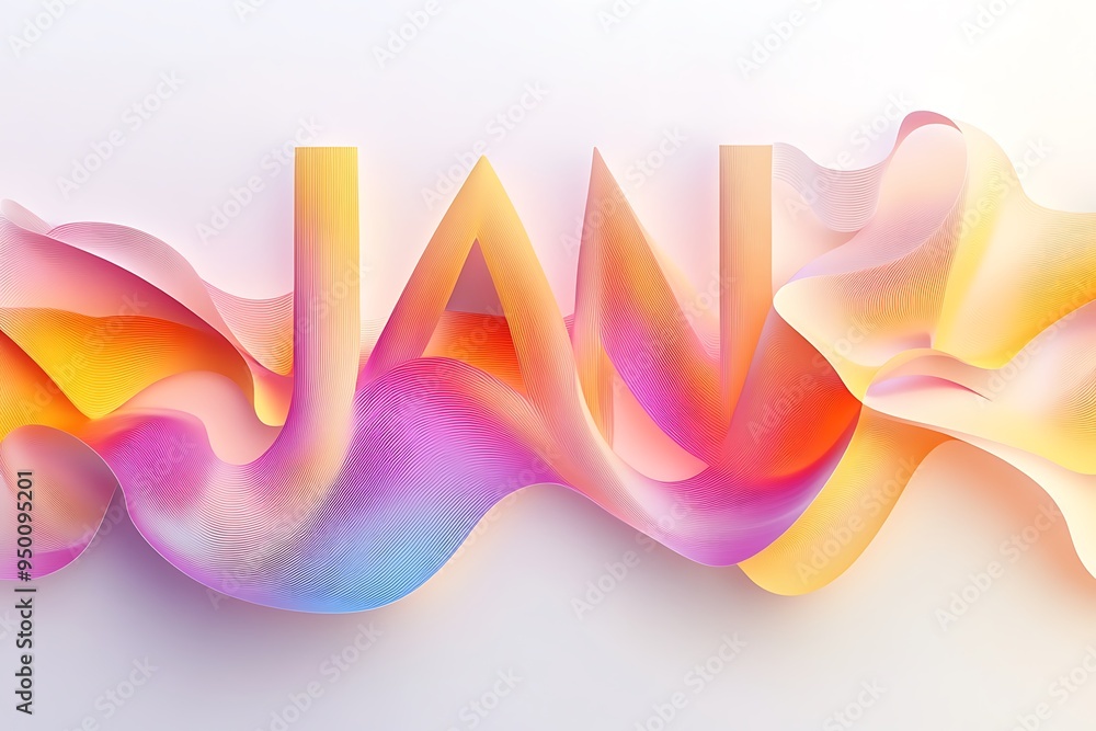 Poster Elegant 'JAN' Typography with Modern Abstract Shapes and Gradient on White Background