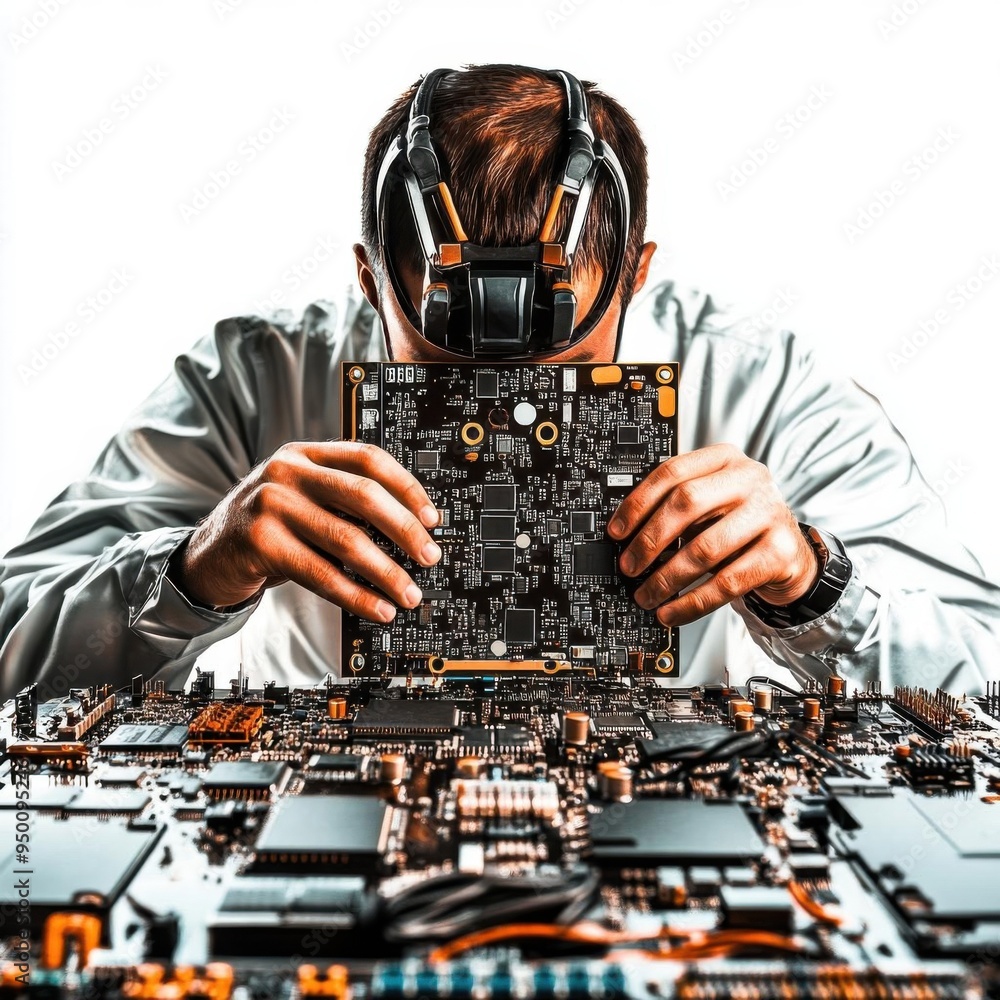 Poster computer engineer working on hardware