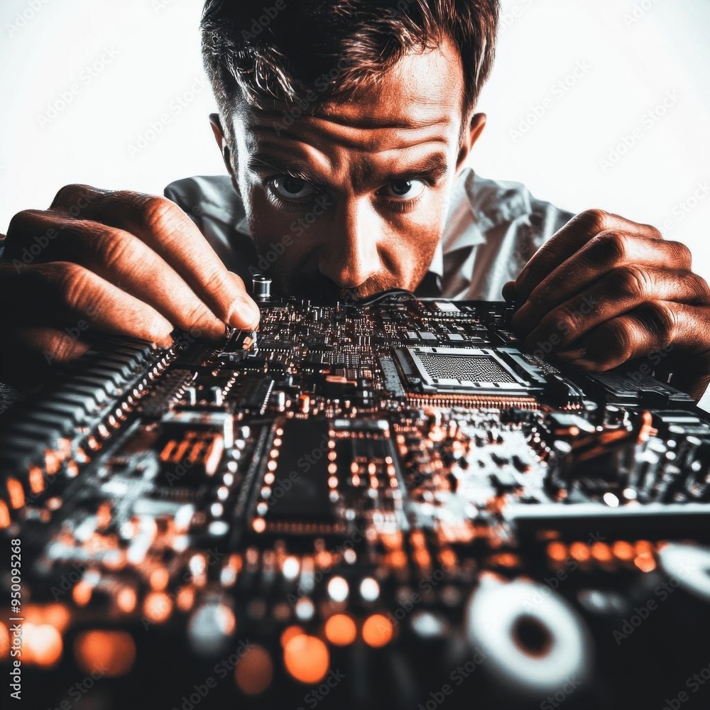 Poster computer engineer working on hardware