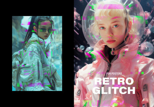 90s Screen Glitch Poster Photo Effect Mockup