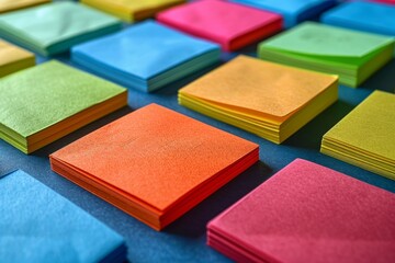 Fototapeta premium A collection of sticky notes in various bright colors arranged neatly on a desk