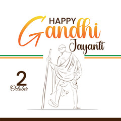 Happy Gandhi Jayanti with a Gandhi sketch on an Indian flag stripe simple and elegant design