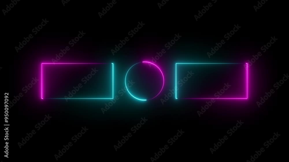 Aufkleber purple and cyan neon end screen frame isolated on black background, seamless loop. animation of rect