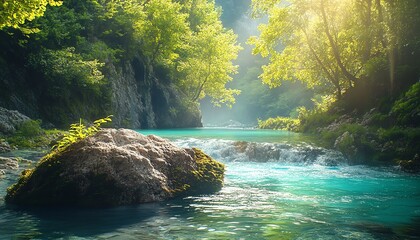 Dynamic and vibrant Soca River in Slovenia