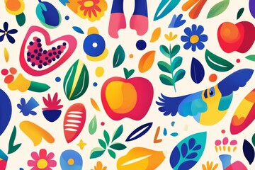 A colorful and vibrant image of fruits and vegetables. The image is a collage of various fruits and vegetables, including apples, bananas, and oranges. The colors are bright and lively