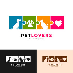 Fototapeta premium Puzzle pet logo vector template. Suitable for business, veterinary, animal and information pets