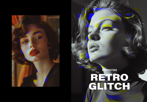 Vintage Glitch Poster Photo Effect Mockup
