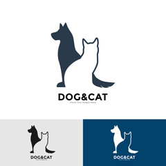 Cat and Dog logo vector template. This is suitable for business, veterinary, animal pet, flat design, simple and silhouette